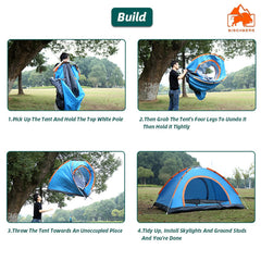 Portable Tent for Camping/5-10 Minutes Easy Setup/Waterproof Tent for Camping/Ideal for Outdoor Picnic, Hiking, Trekking - Ideal for 3-4 Persons image 1
