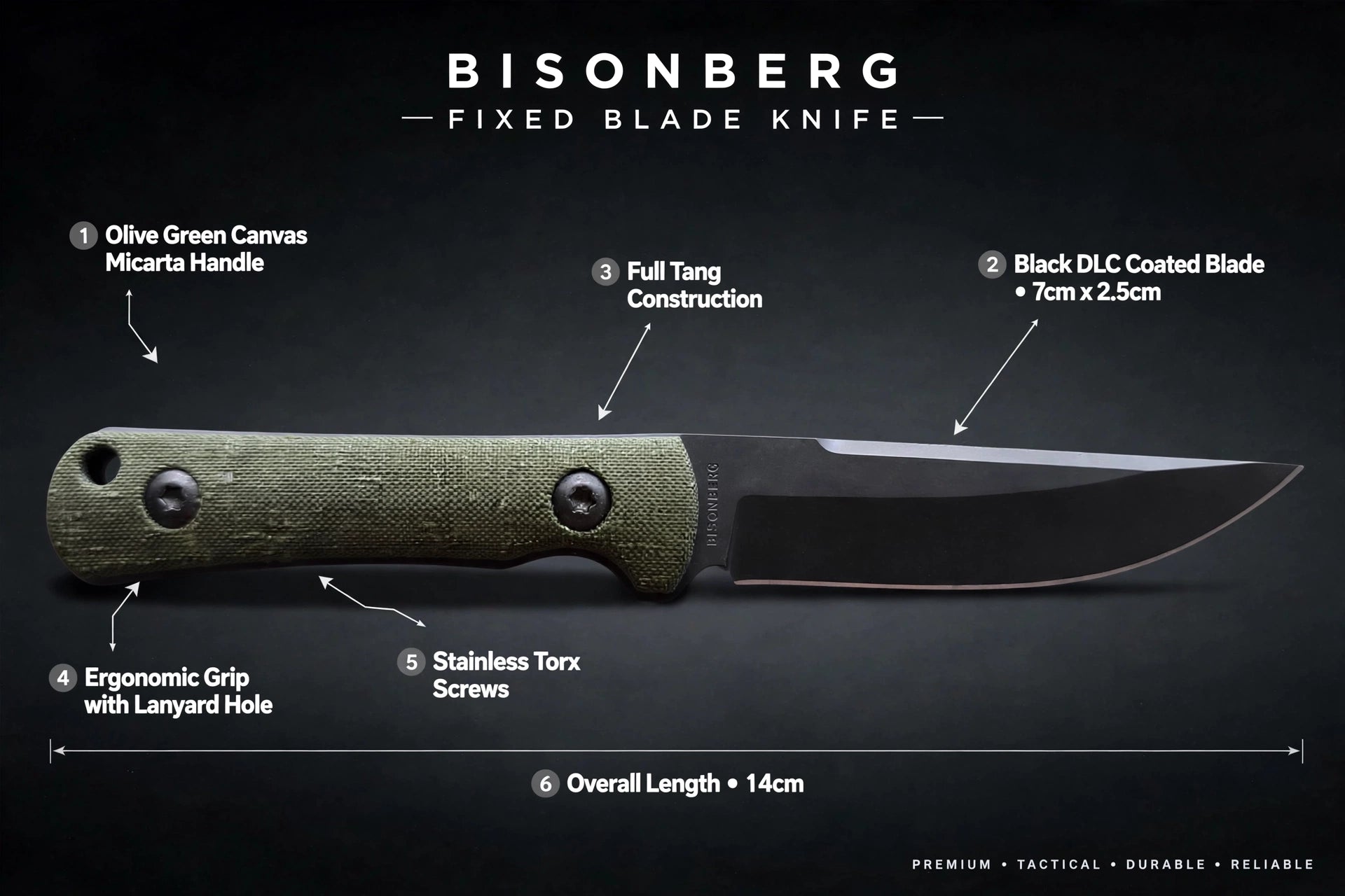 BISONBERG |Professional Refurbished Fixed Blade , Rugged • Reliable • Adventure And Camping, Outdoor knife
