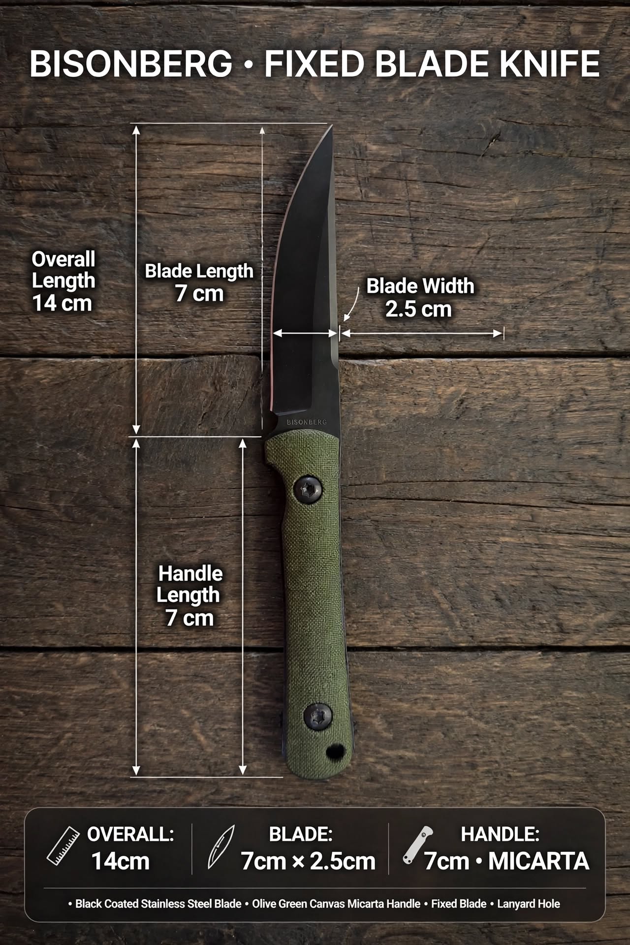 BISONBERG |Professional Refurbished Fixed Blade , Rugged • Reliable • Adventure And Camping, Outdoor knife