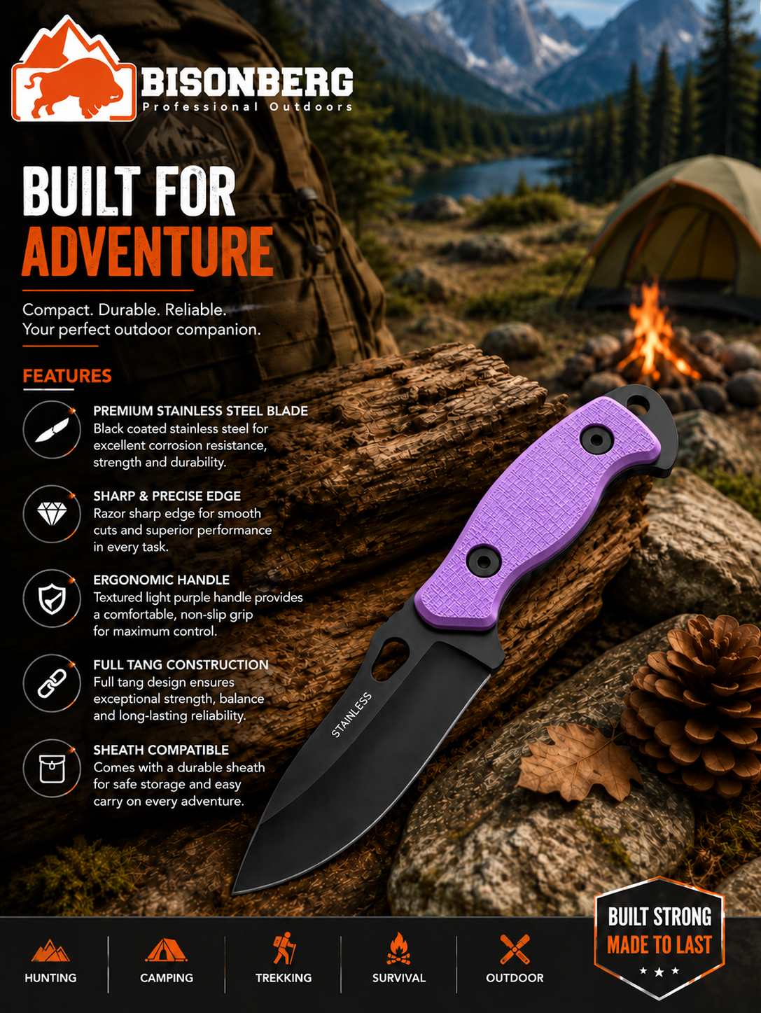 Bisonberg l  Compact Refurbished  Fixed Blade Knife  | Outdoor Camping & Survival Knife