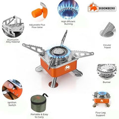 BisonBerg Ultra-Light Folding Camping Butane Gas Stove Burner with 4 Butane Cartridge, Aluminium image 3