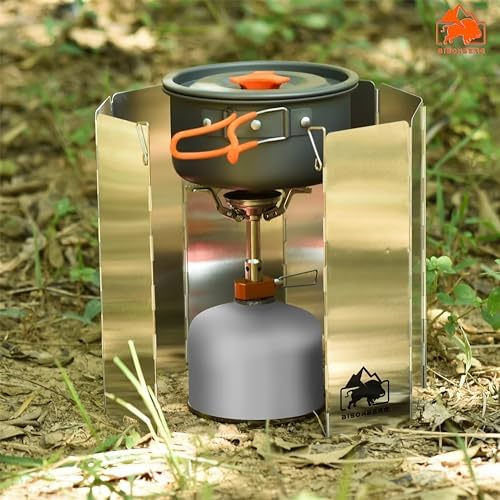 8 Plates Camp Stove Windshield, Folding Wind protection Aluminum Lightweight Compact Camping Burner Stove Windscreen with Carry Bag image 3
