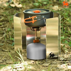 8 Plates Camp Stove Windshield, Folding Wind protection Aluminum Lightweight Compact Camping Burner Stove Windscreen with Carry Bag image 3