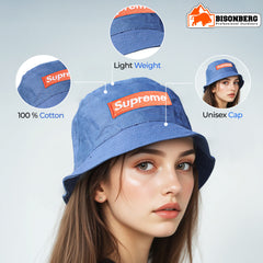 Bisonberg Supreme Blue Canvas Bucket Hat Bold Streetwear Vibes with Iconic Branding image 1