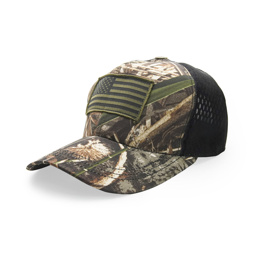 BisonBerg Tactical Camo Trucker Hat – American Flag Patch, Mesh Back, Adjustable Fit image 0