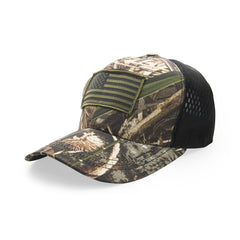 BisonBerg Tactical Camo Trucker Hat – American Flag Patch, Mesh Back, Adjustable Fit image 0