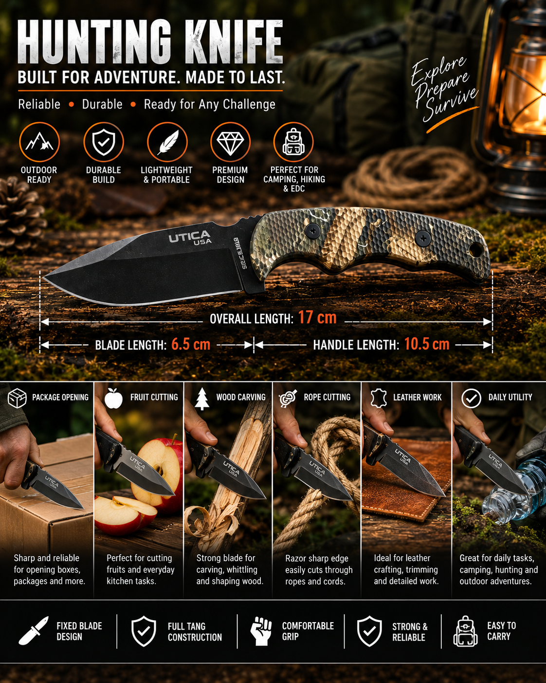 Bisonberg|BISONBERG Premium Refurbished  Fixed Blade Kitchen & Adventure Outdoor Camping Knife