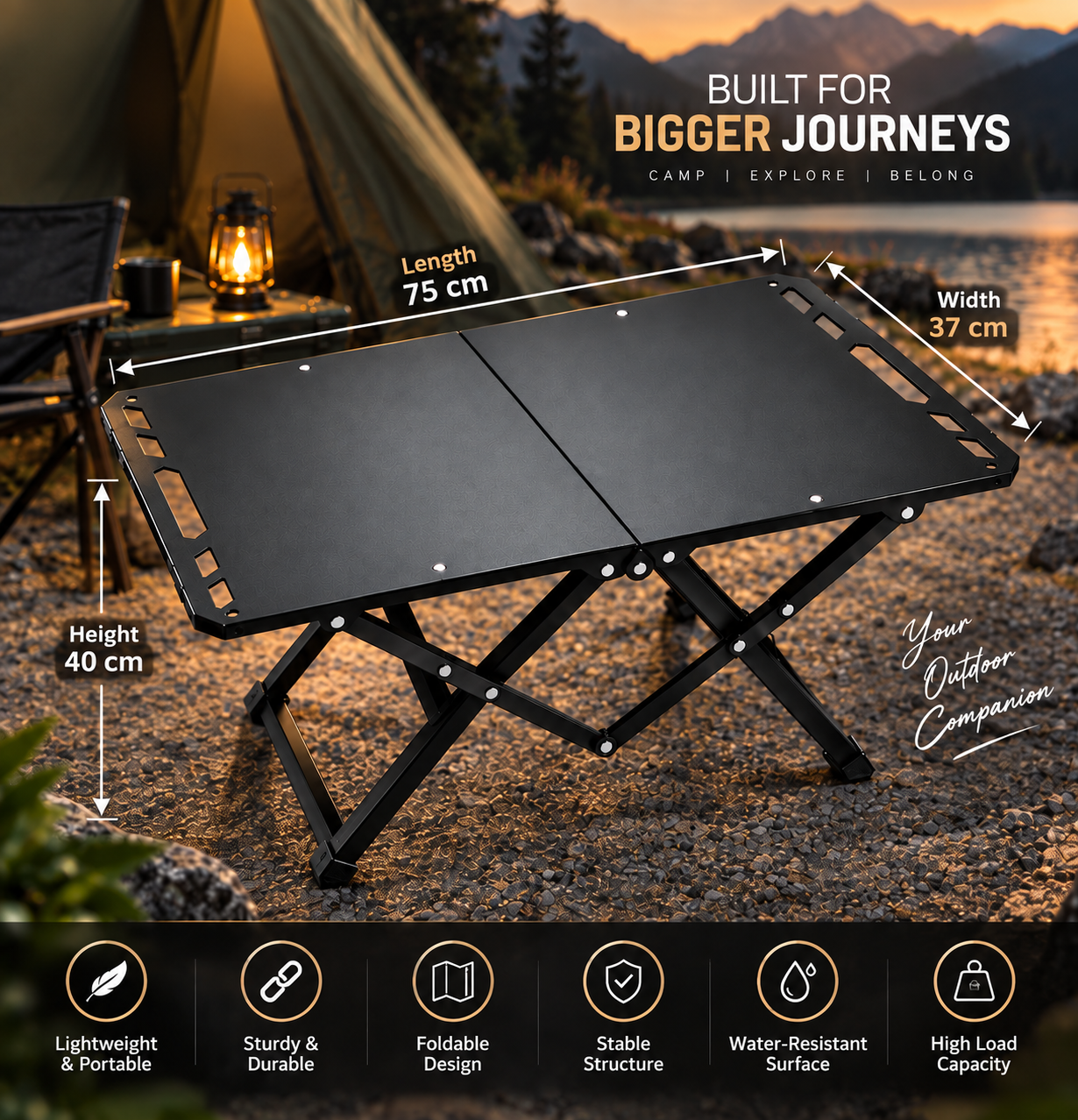 BISONBERG Portable Folding Camping Table|Heavy-Duty Outdoor Folding Table