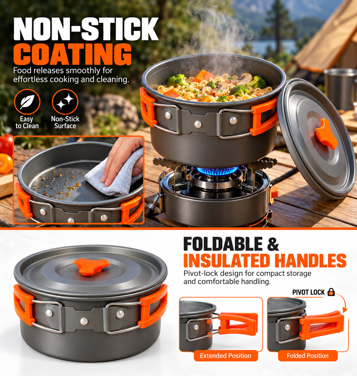 BISONBERG BB-501 Premium Camping Cookware Set – Portable Outdoor Cooking Kit with  Pots, Pan, Kettle,Spoon, Bowl, Plate & Carry Bag