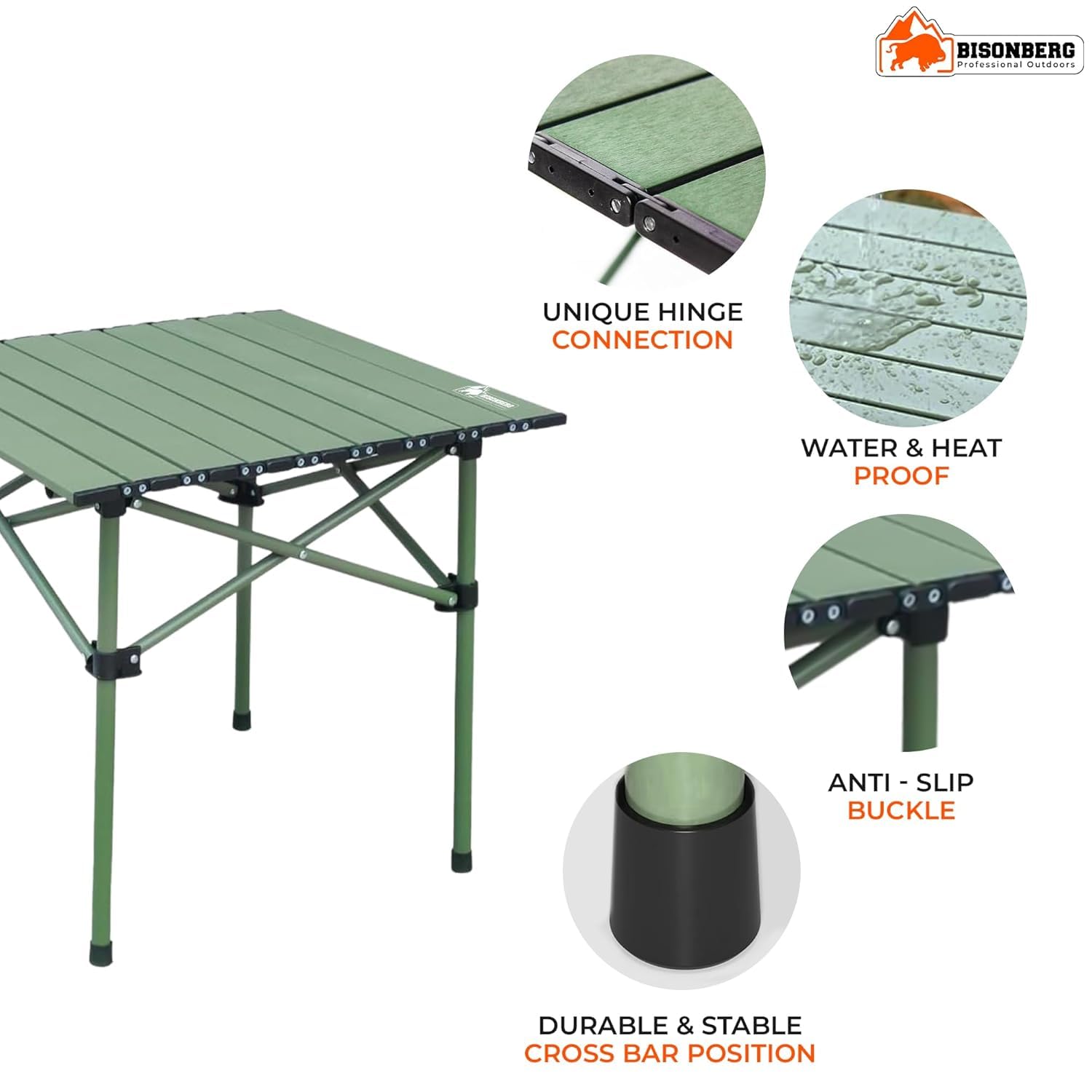 BISONBERG Aluminium Folding Camping Table With 4 Folding Chairs & Carrying Handle | Height Adjustable Table For Camping, Fishing, Hiking, Travel, Picnic, Beach - Aluminum (Square) image 3