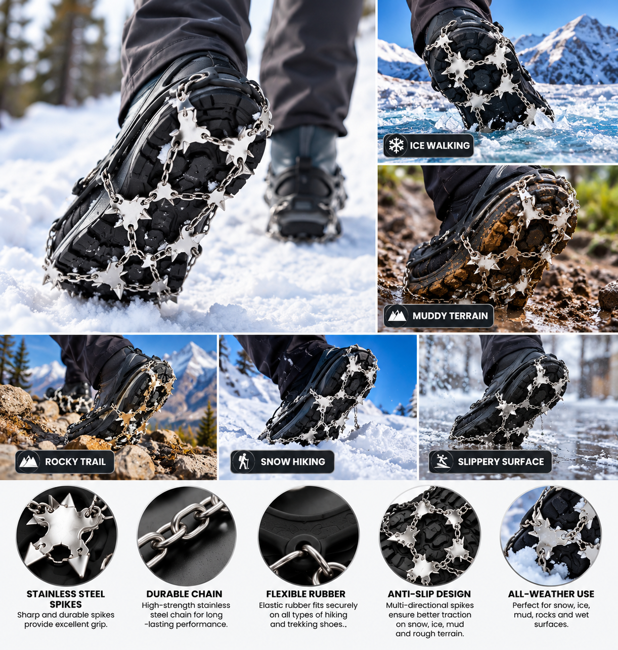BISONBERG Premium Ice Traction Crampons – Anti-Slip Snow and Ice Grips