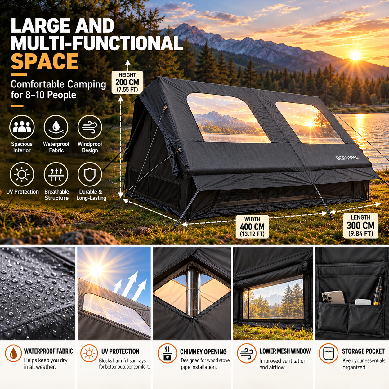 Bisonberg| Premium -Inflatable Camping a Air Tent – Waterproof Large Outdoor Family Shelter|Spacious Canvas Camping Tent with Large  Outdoor &  Adventure