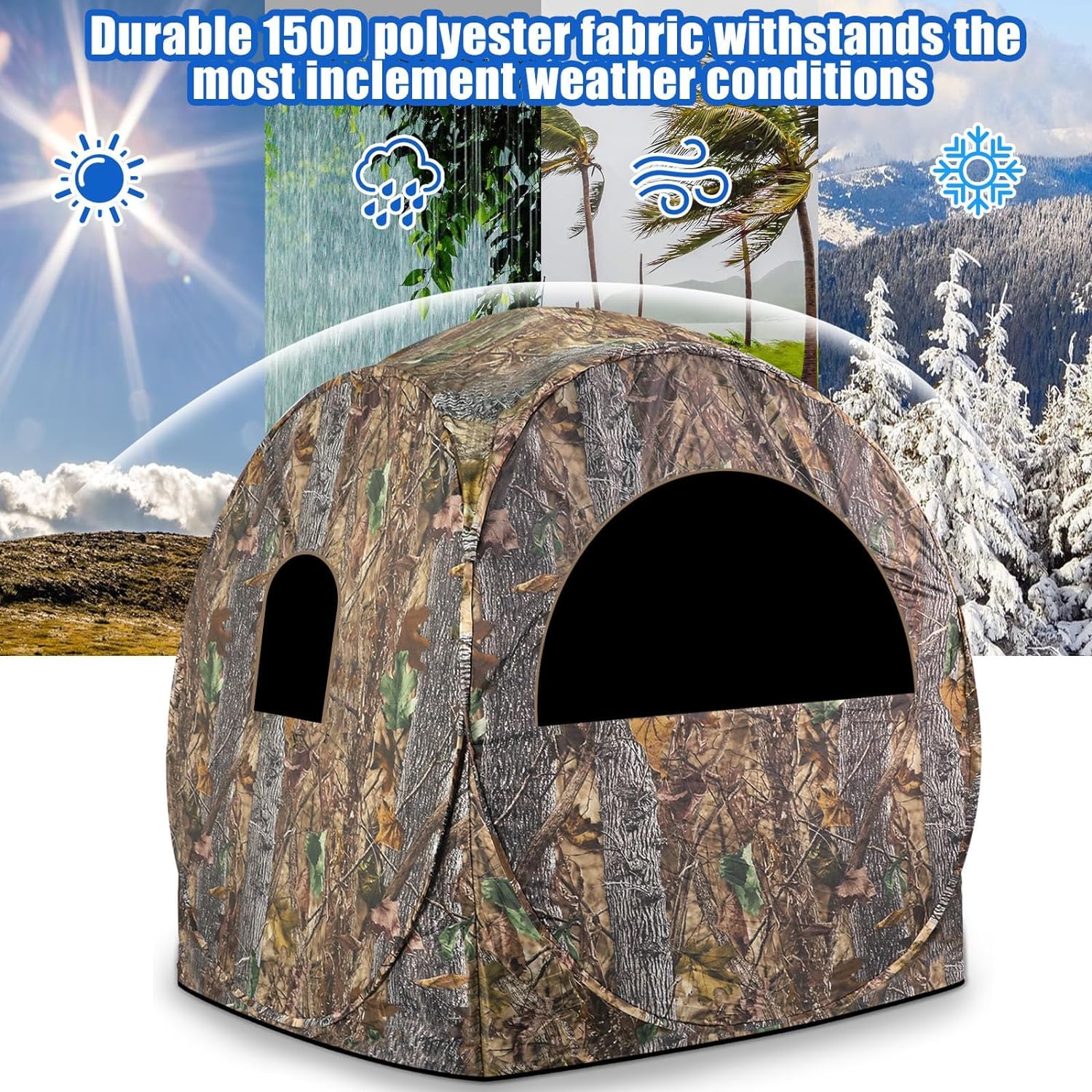Hunting Blind, 270°View Portable Quick Setup Lightweight Camouflage Pop Up 3-Sided Ground Hunting Blind Tent with Portable Bag and Tent Stakes (Camo, 60 "Lx60 Wx64 H) image 2