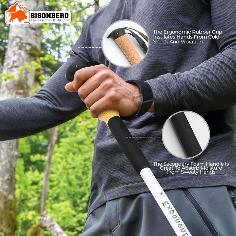 BISONBERG Trekking Pole, 65-130 cm Adjustable Height, Ergonomic EVA Handle, Aluminium Walking Stick for Camping, Nordic Walking, Trail Hiking, Travel Adventures, Black image 2