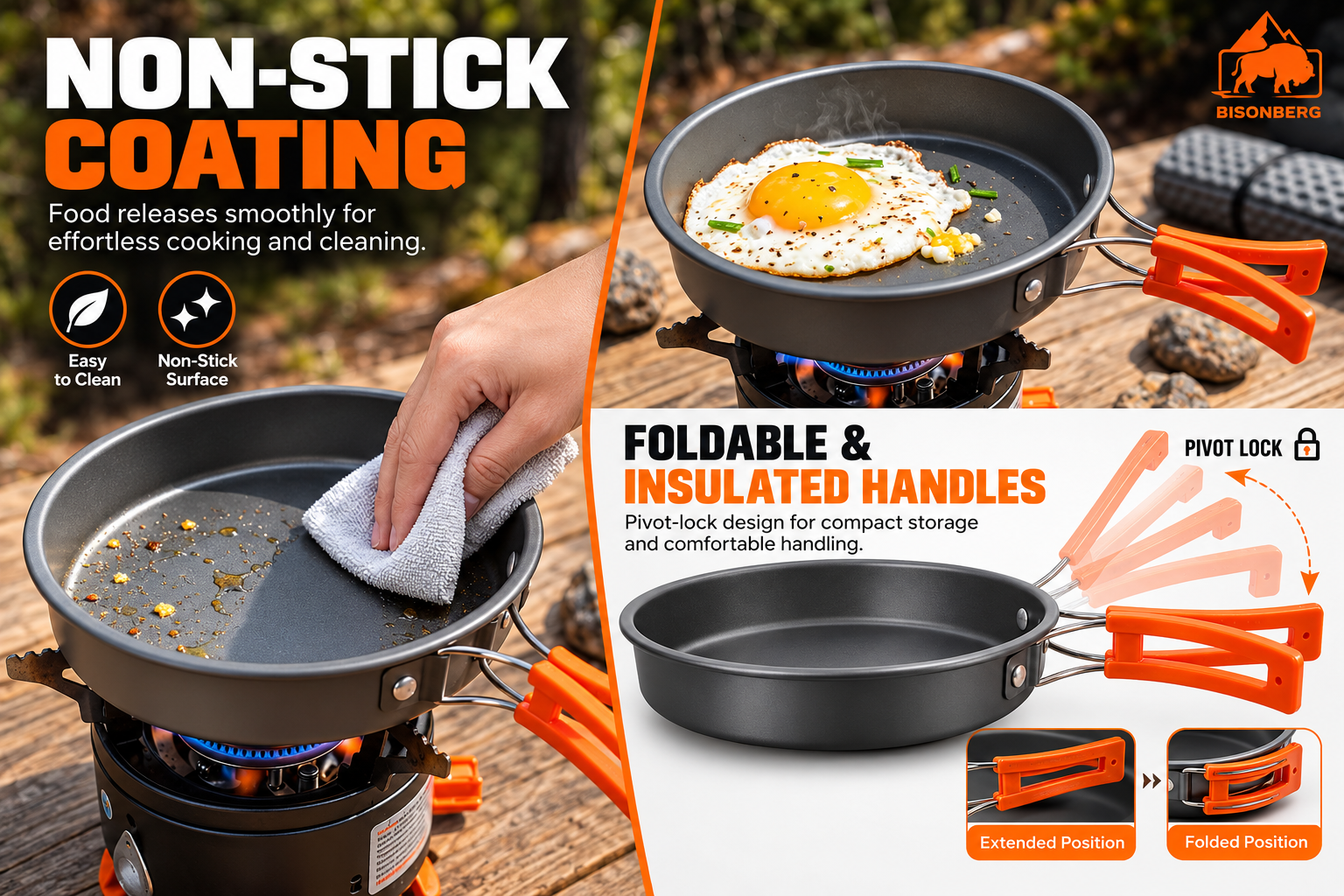 BISONBERG BB-308 Premium |3-4 Person Camping Cookware Set – Portable Outdoor Cooking Kit with Pots, Pan, Kettle & Carry Bag