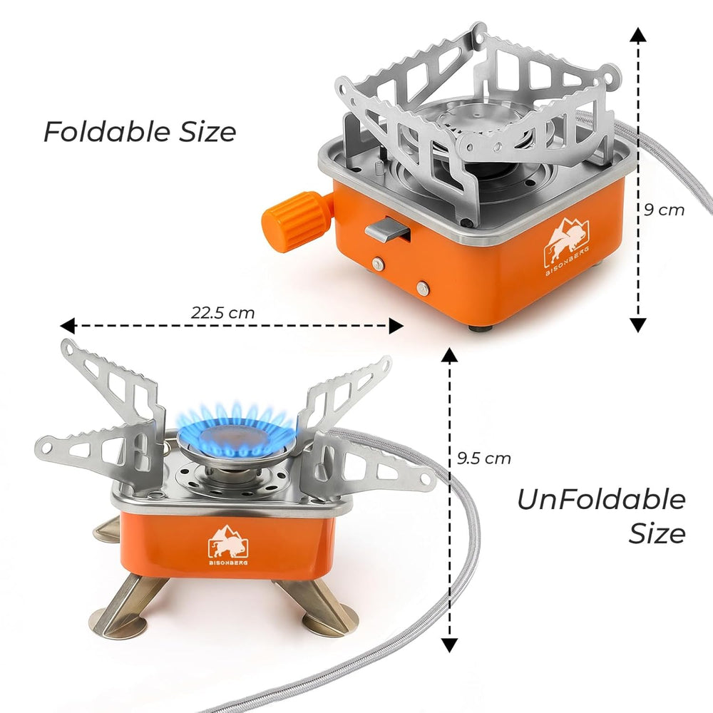 BISONBERG Camping Gas Stove, Portable Lightweight Folding Stainless Steel Furnace with Storage Bag for Outdoor Cooking, Picnic image 3