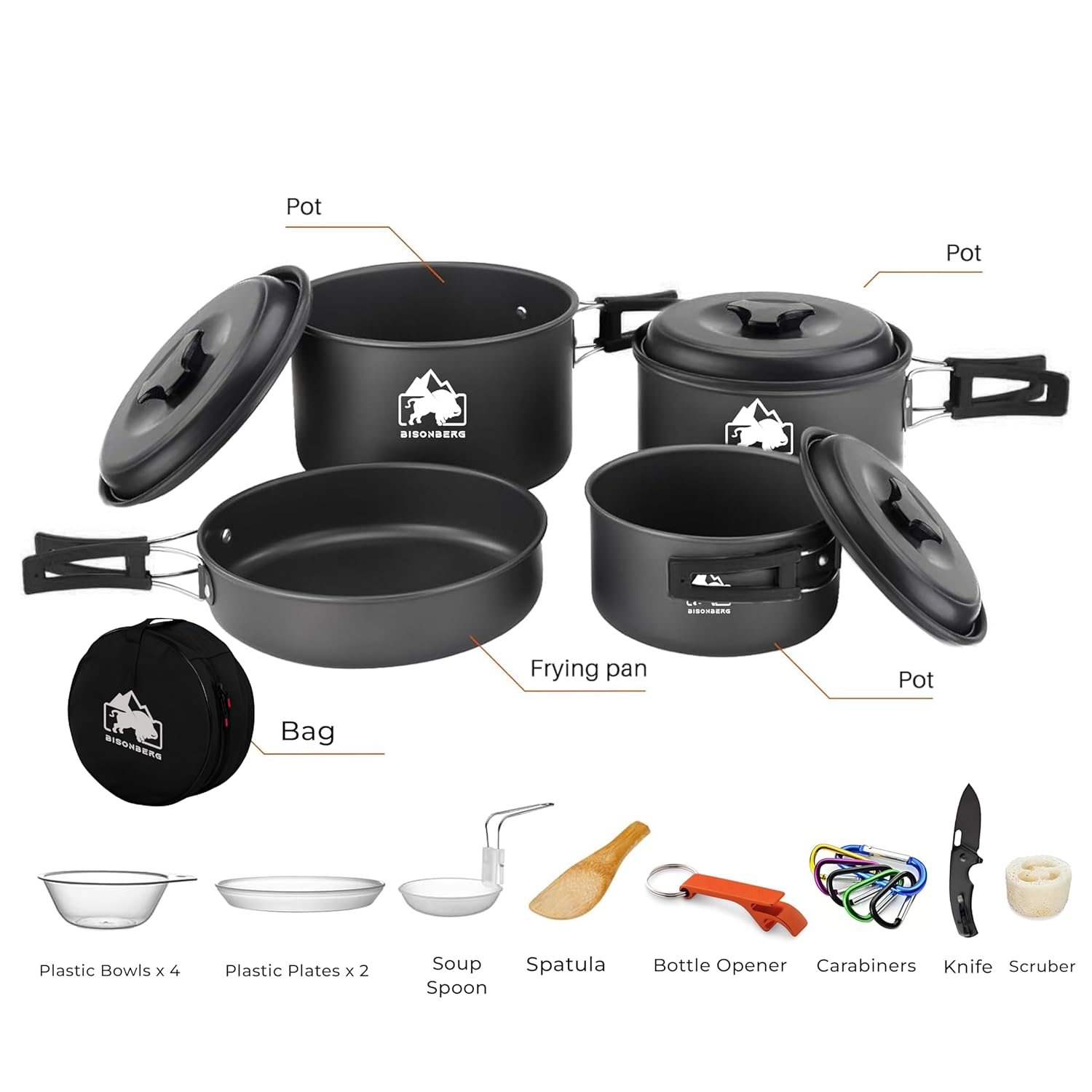 12 Pcs Camping Cookware Set, Mess Kit, Camping Accessories for Outdoor, Camping Utensils with Carry Bag, Camping Bowl Pot Pan Set - Nonstick Aluminum - for 4-5 People Without Kettle image 7
