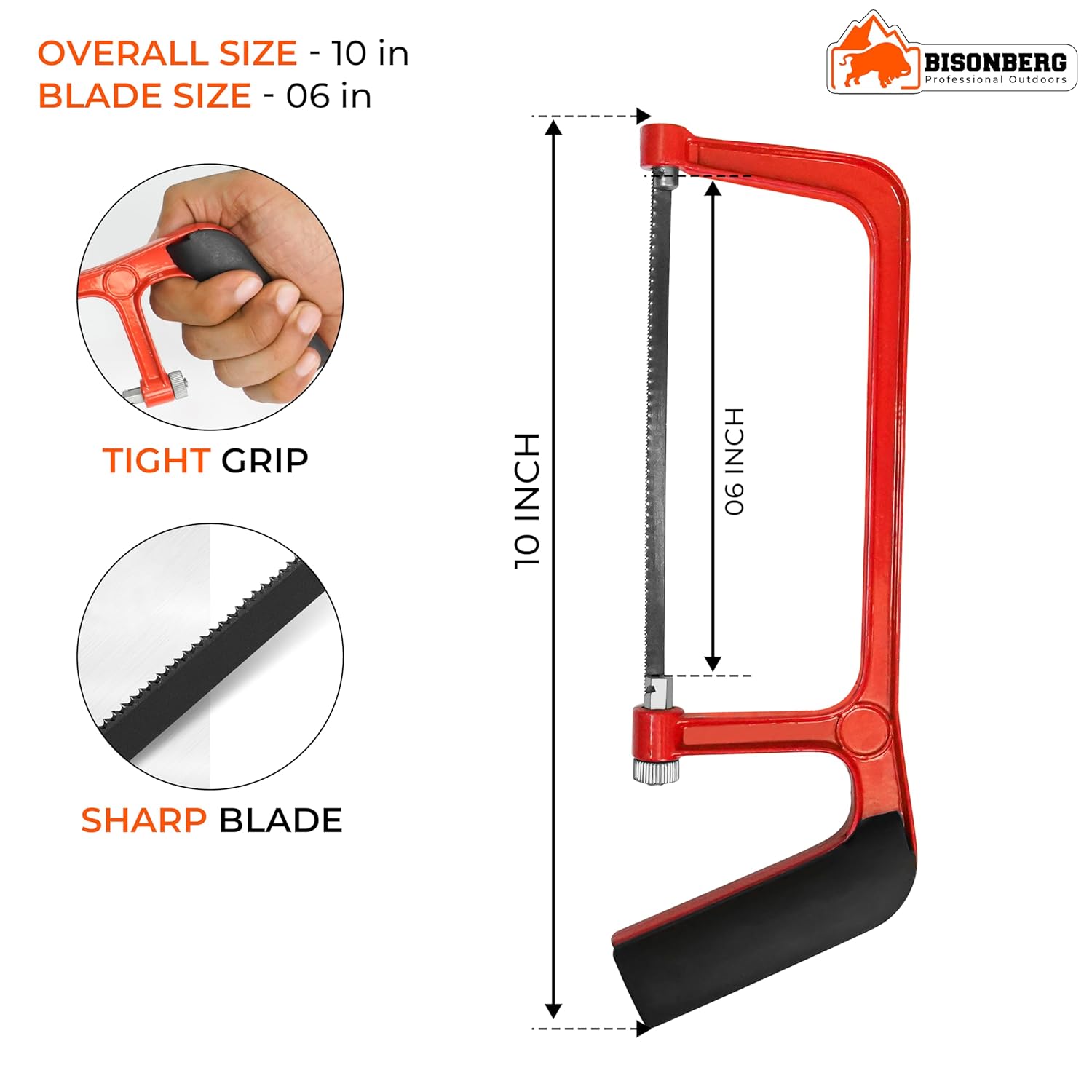 Bisonberg Heavy Duty Hand Saw, 10 inch Hacksaw Frame, Excellent Build Quality, Saw Blade Length 15cm Heavy Handle image 4