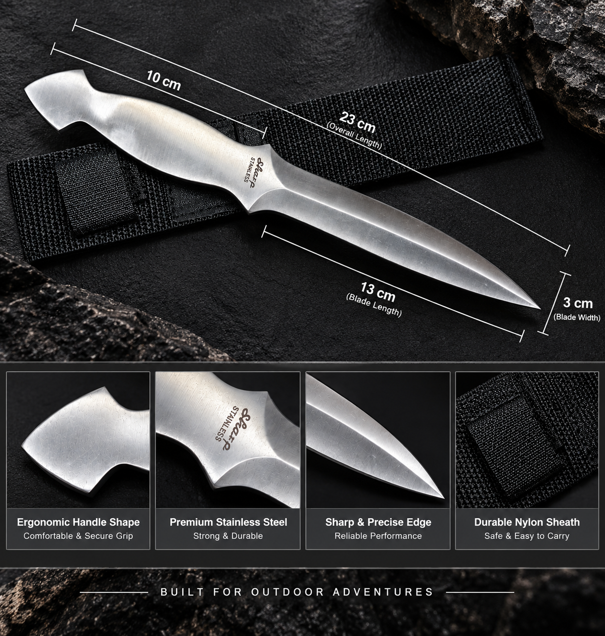 Biosnberg|PROFESSIONAL TACTICAL STAINLESS STELL FIXED BLADE ,OUTDOOR & CAMPING KNIFE
