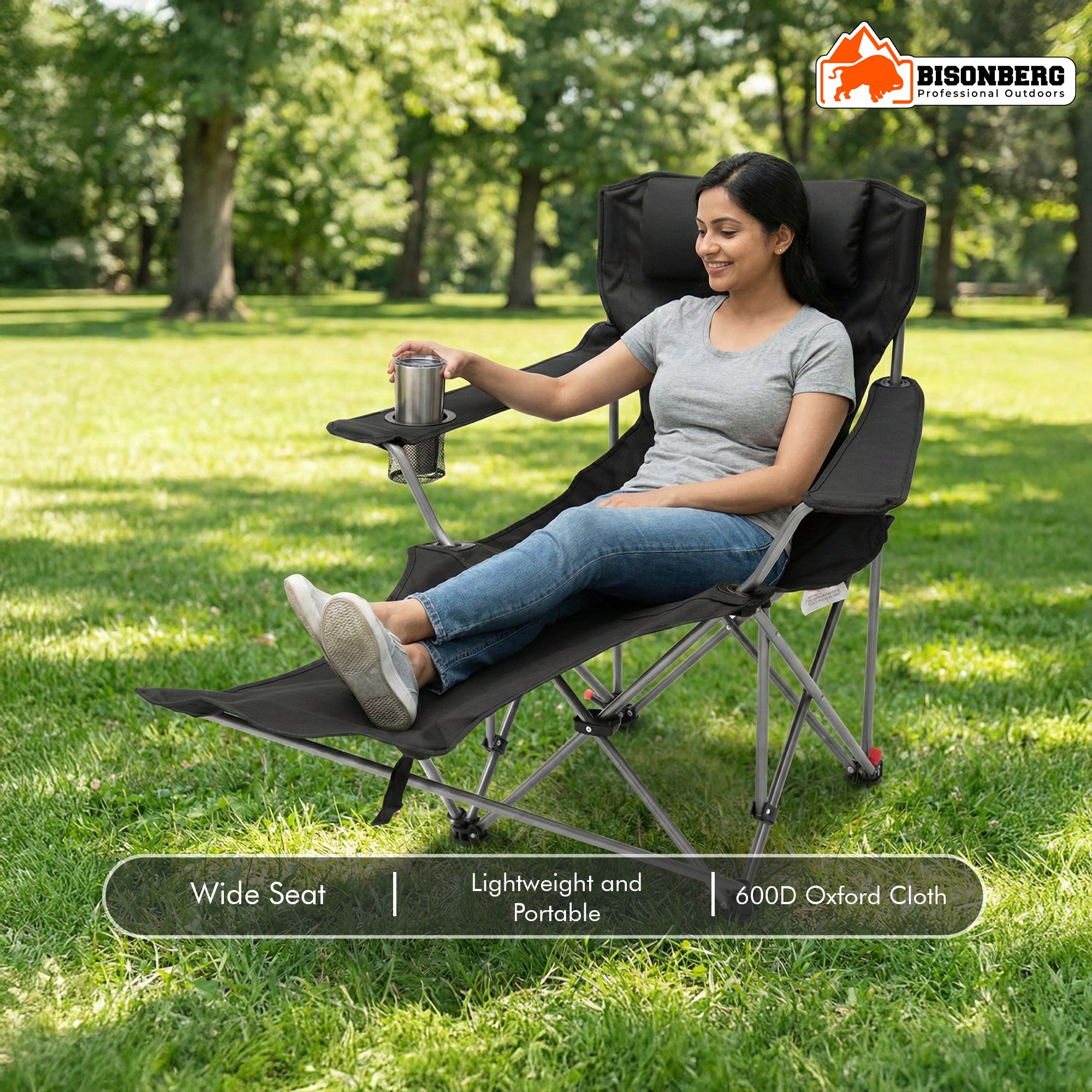Reclining Camping Chair with Footrest – Portable Outdoor Lounge Seat image 4