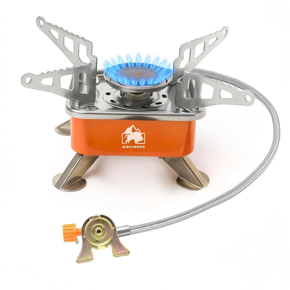 BISONBERG Camping Gas Stove, Portable Lightweight Folding Stainless Steel Furnace with Storage Bag for Outdoor Cooking, Picnic image 5