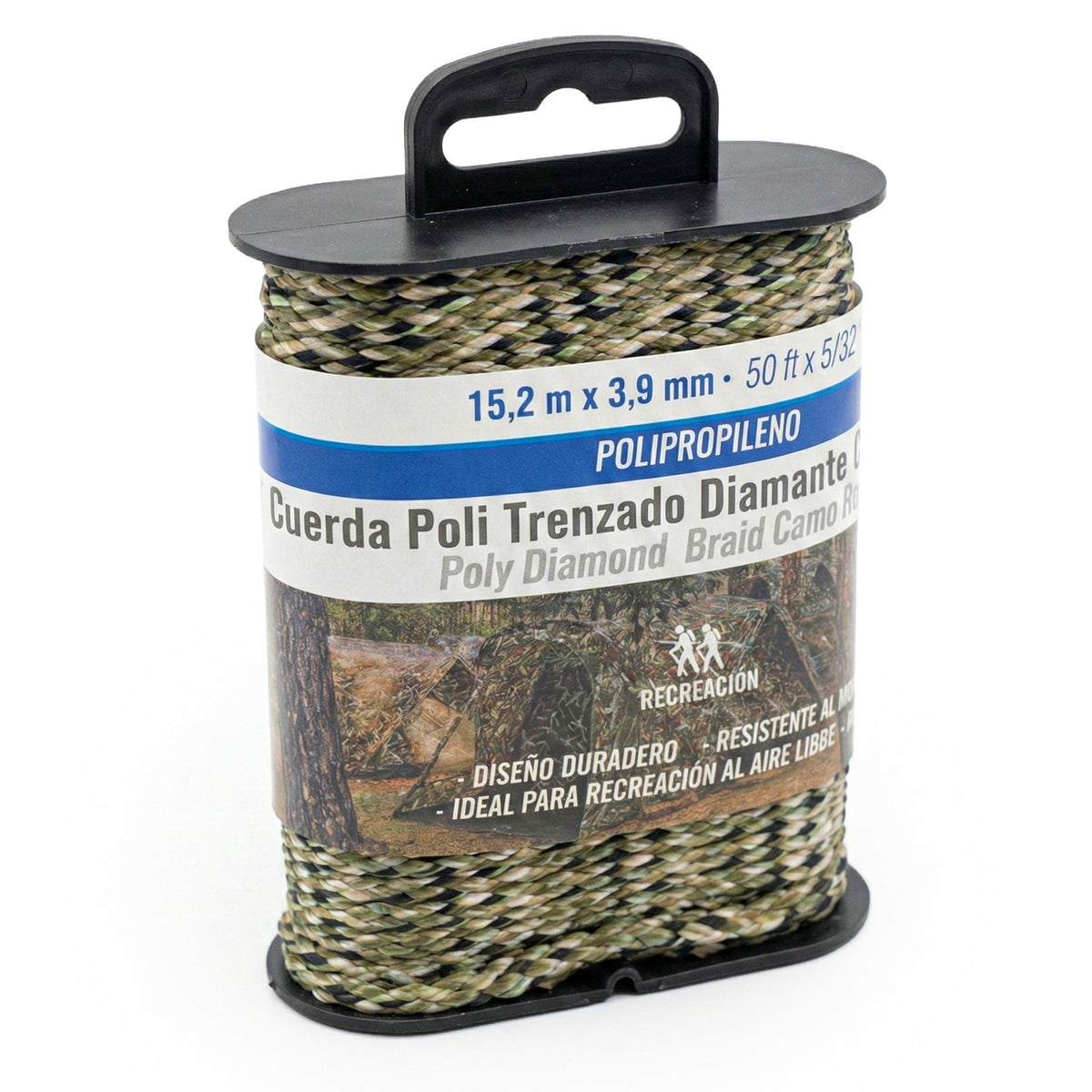 Poly Diamond Braided Polypropylene Rope 15.2m (50ft) x 3.9mm – Heavy-Duty Camo Utility Rope for Camping, Outdoor & Recreation image 0