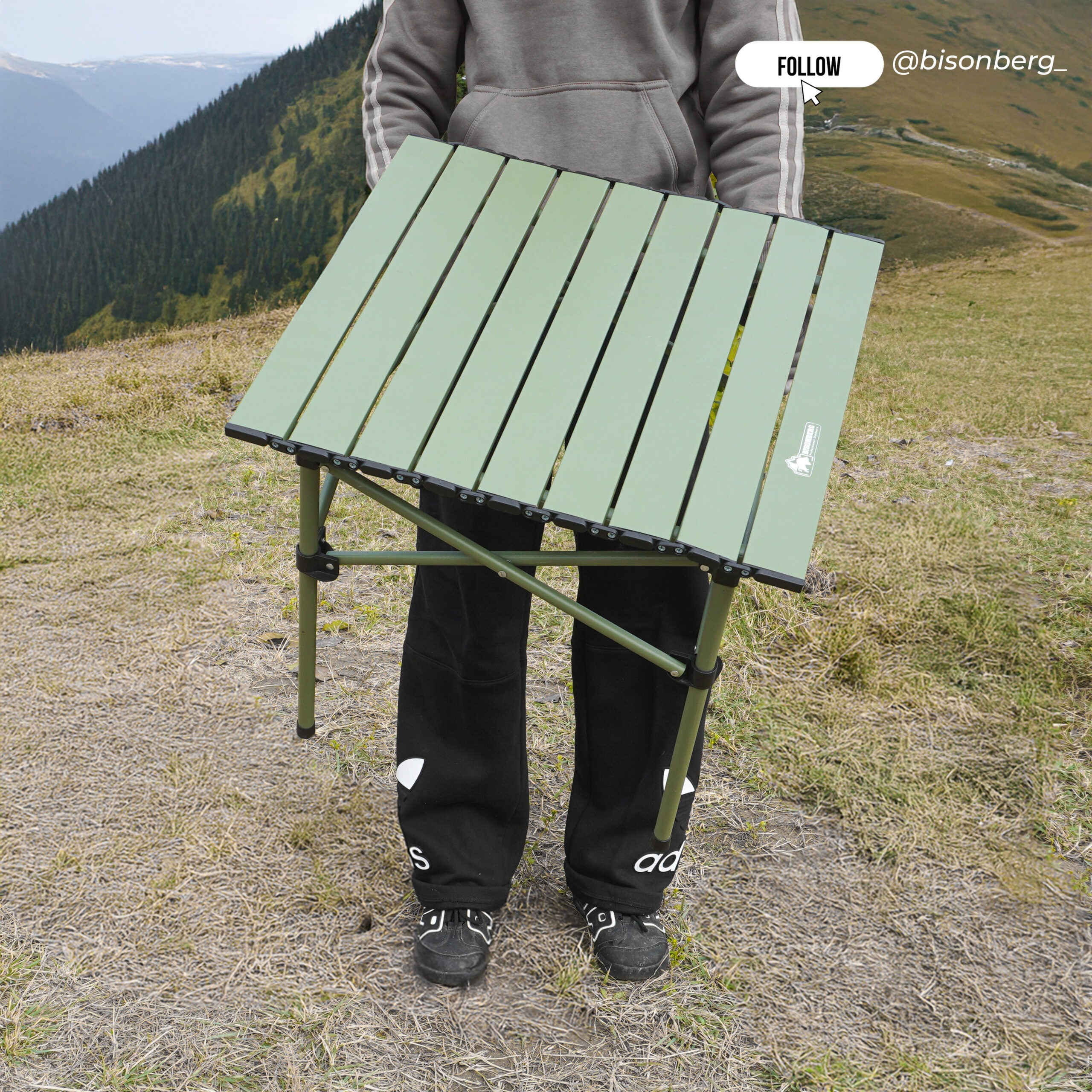 BISONBERG Aluminium Folding Camping Table Adjustable Height Table for Camping, Fishing, Hiking, Travel, Picnic, Beach - Aluminum (Square) image 2