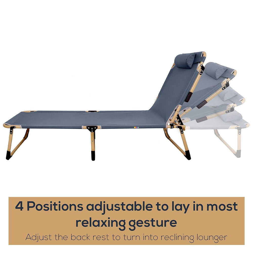 Portable Folding Bed Cot | Adjustable Recliner with Pillow | Multi Position Relax Folding Recliner Chair with Headrest for Camping Outdoor Activities - Alloy Steel, 193x28cm image 4