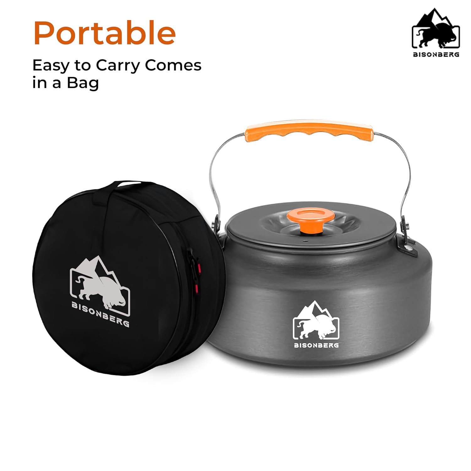 BISONBERG 0.8L Portable Water Kettle Water Pot | Teapot Coffee | Tea Kettle Outdoor Camping Hiking Picnic Pot - Aluminum Alloy (Orange) image 1