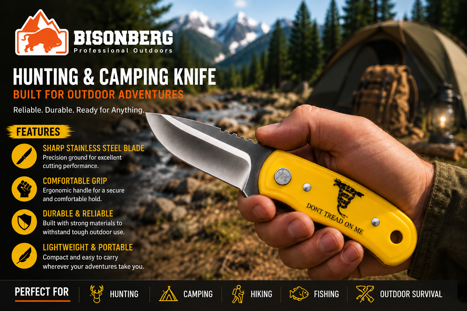 Bisoberg|Premium Fixed Blade Outdoor & Camping Knife|sharp and durable blade with a comfortable