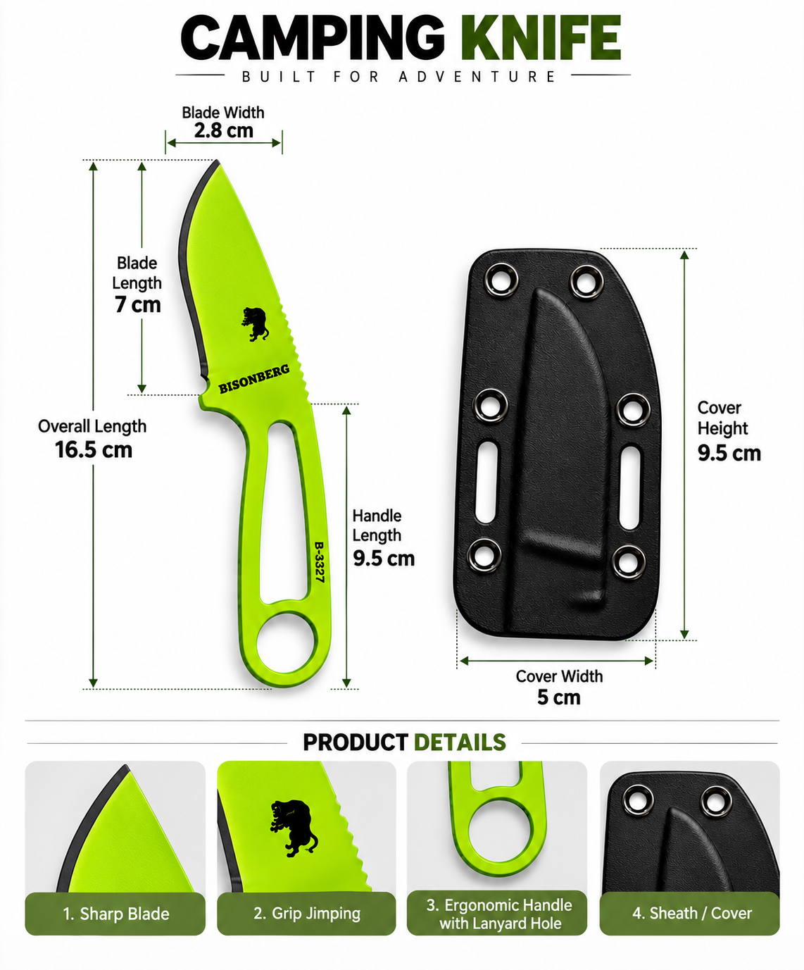 BISONBERG |Fixed Blade, Skeleton handle Knife| Heavy Duty Survival Knife For Camping,Hunting & Outdoor Use