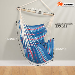 Bisonberg Premium Cotton Hammock Swing Chair for Indoor & Outdoor – Blue Striped Design image 2