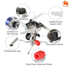 Bisonberg Portable Camping Gas Stove | Foldable Outdoor Mini Gas Burner with Adjustable Flame Control for Hiking, Backpacking, and Travel Cooking image 1