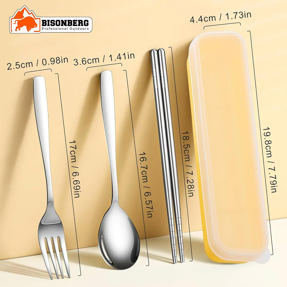 Spoon Set Chopstick, Spoon and Fork Cutlery Set for Women, Men & Kids - Portable Tableware Dining Accessories - Stainless Steel Tableware Set Silver image 2