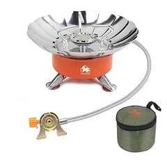BISONBERG Portable Camping Gas Stove, Stainless Steel Flower Shape Folding Furnace with Storage Bag for Outdoor Cooking, Picni image 0