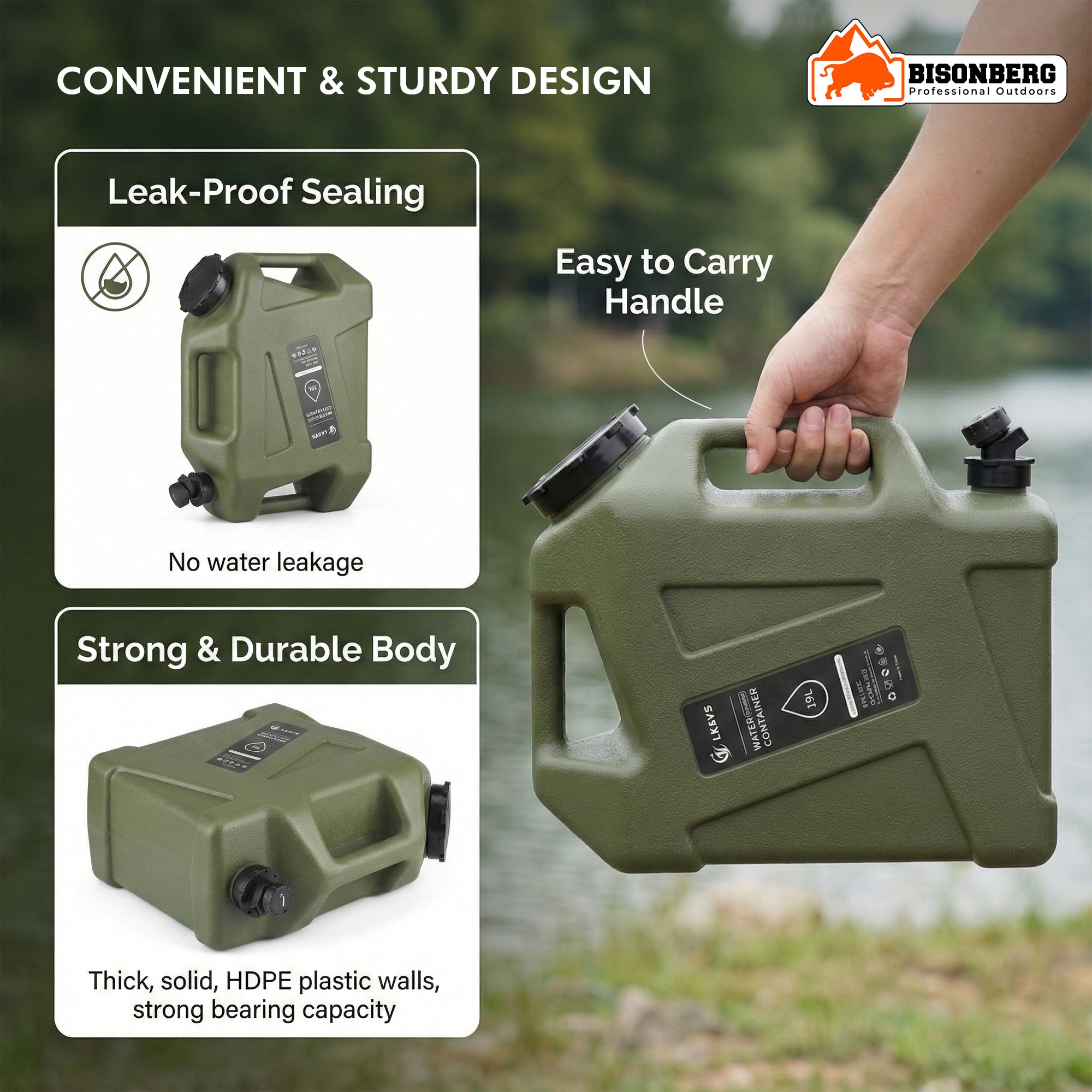 12L Portable Water Container with Spout & Dual Handles – Heavy-Duty Outdoor Water Can (Green) image 1