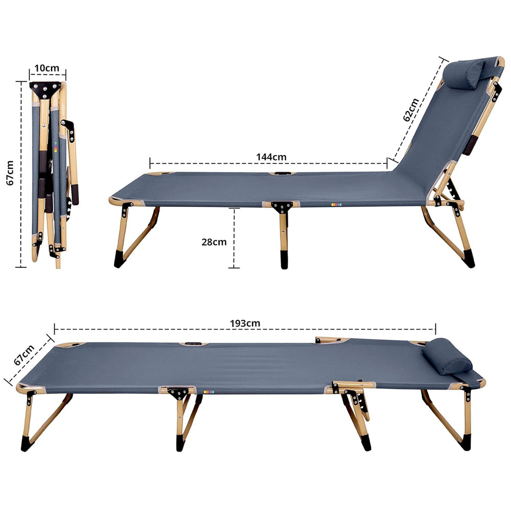 Portable Folding Bed Cot | Adjustable Recliner with Pillow | Multi Position Relax Folding Recliner Chair with Headrest for Camping Outdoor Activities - Alloy Steel, 193x28cm image 7