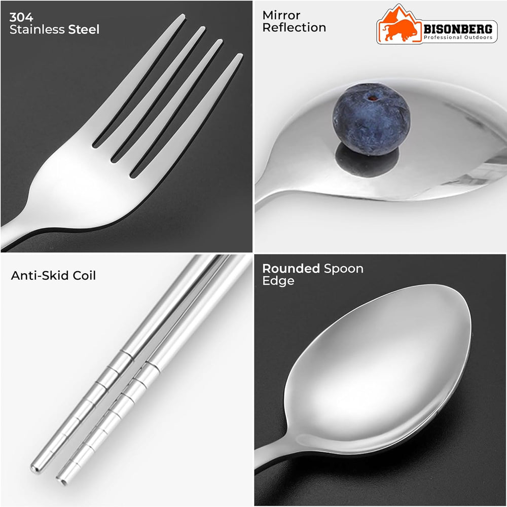 Spoon Set Chopstick, Spoon and Fork Cutlery Set for Women, Men & Kids - Portable Tableware Dining Accessories - Stainless Steel Tableware Set Silver image 3