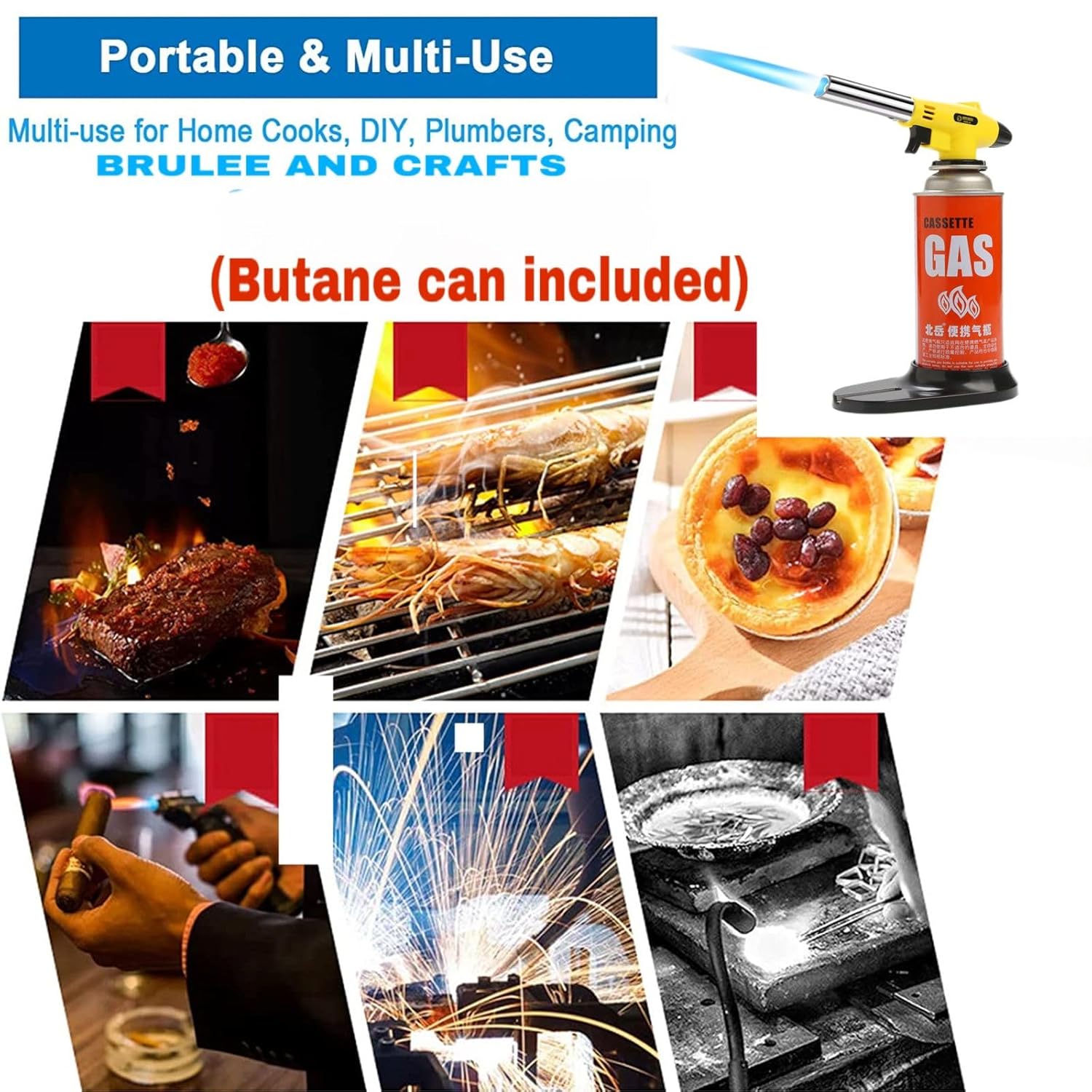 BisonBerg Automatic Camping Gas Torch Blowtorch Welding Flame Gun for Food With Butane Can image 1