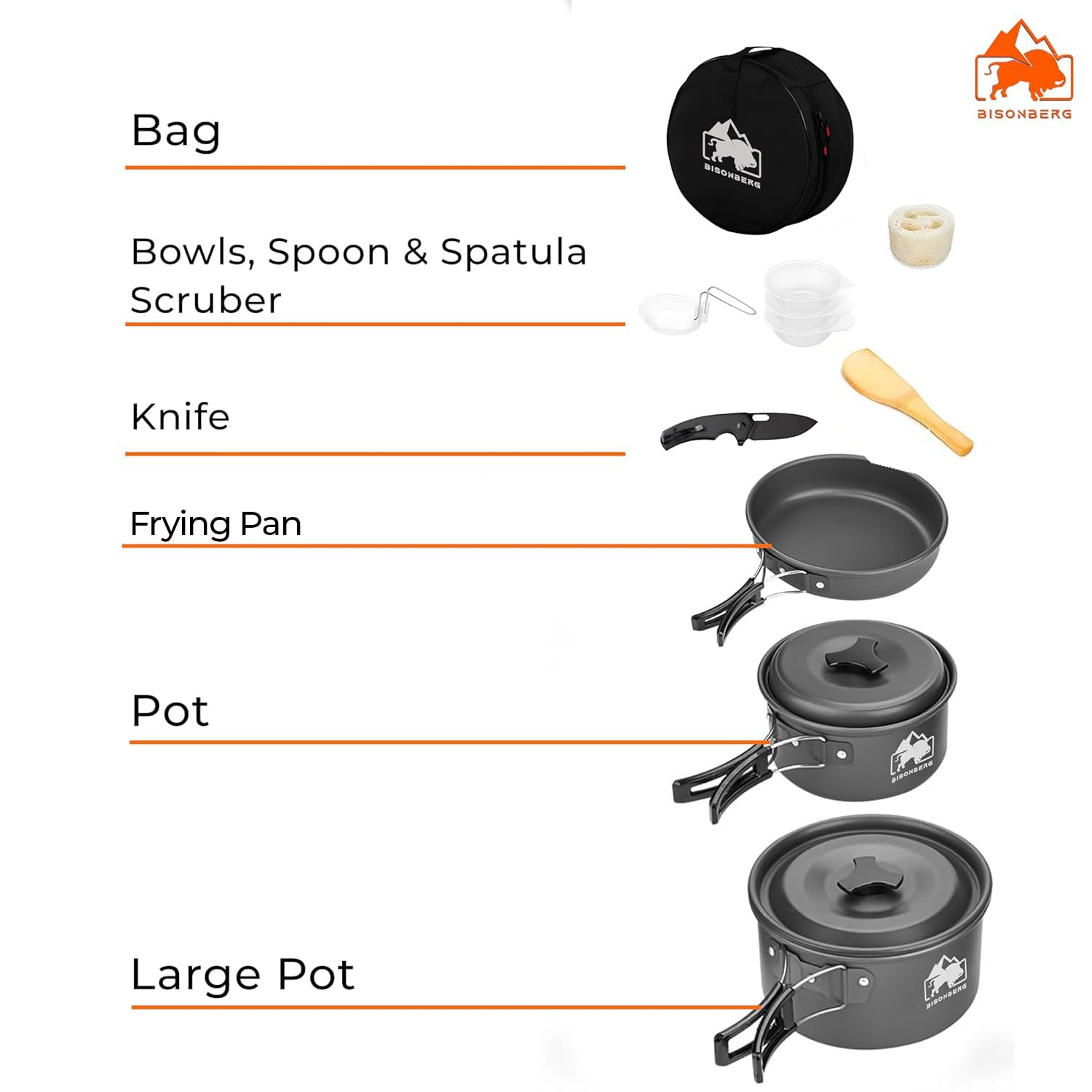 11 Pcs Camping Cookware Set, Mess Kit, Camping Accessories for Outdoor, Camping Utensils with Carry Bag, Camping Bowl Pot Pan Set - Nonstick Aluminum - for 3 People Without Kettle image 5