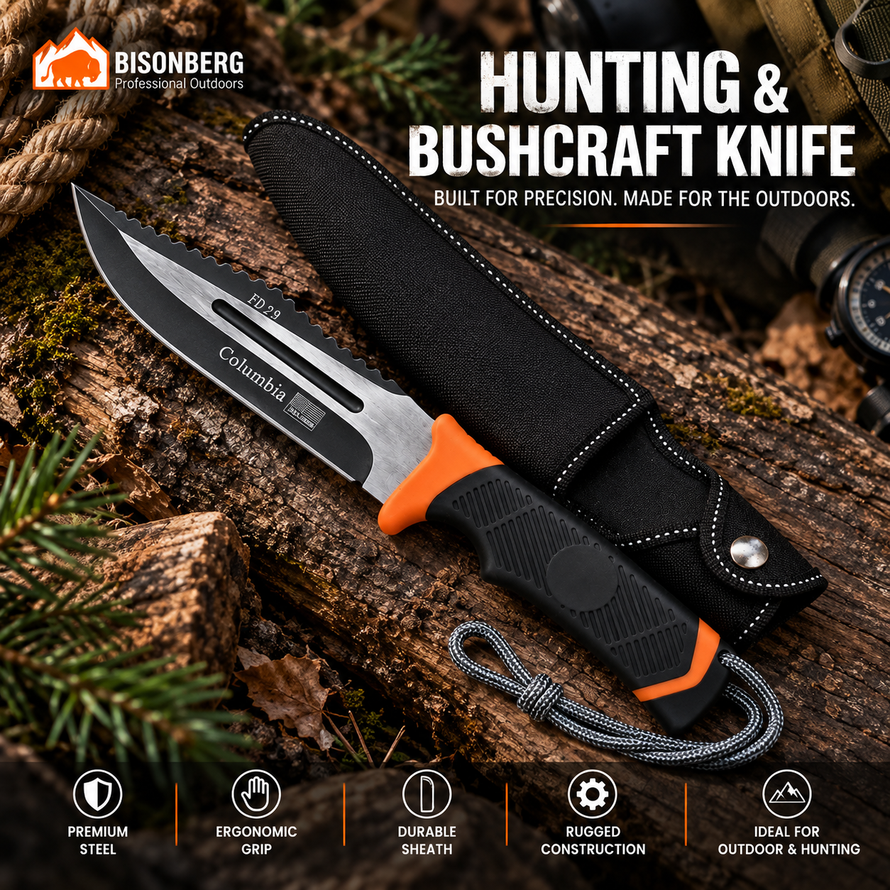 BisonberG| Fixed Blade  Knife with Sheath | Outdoor Camping & Survival Knife