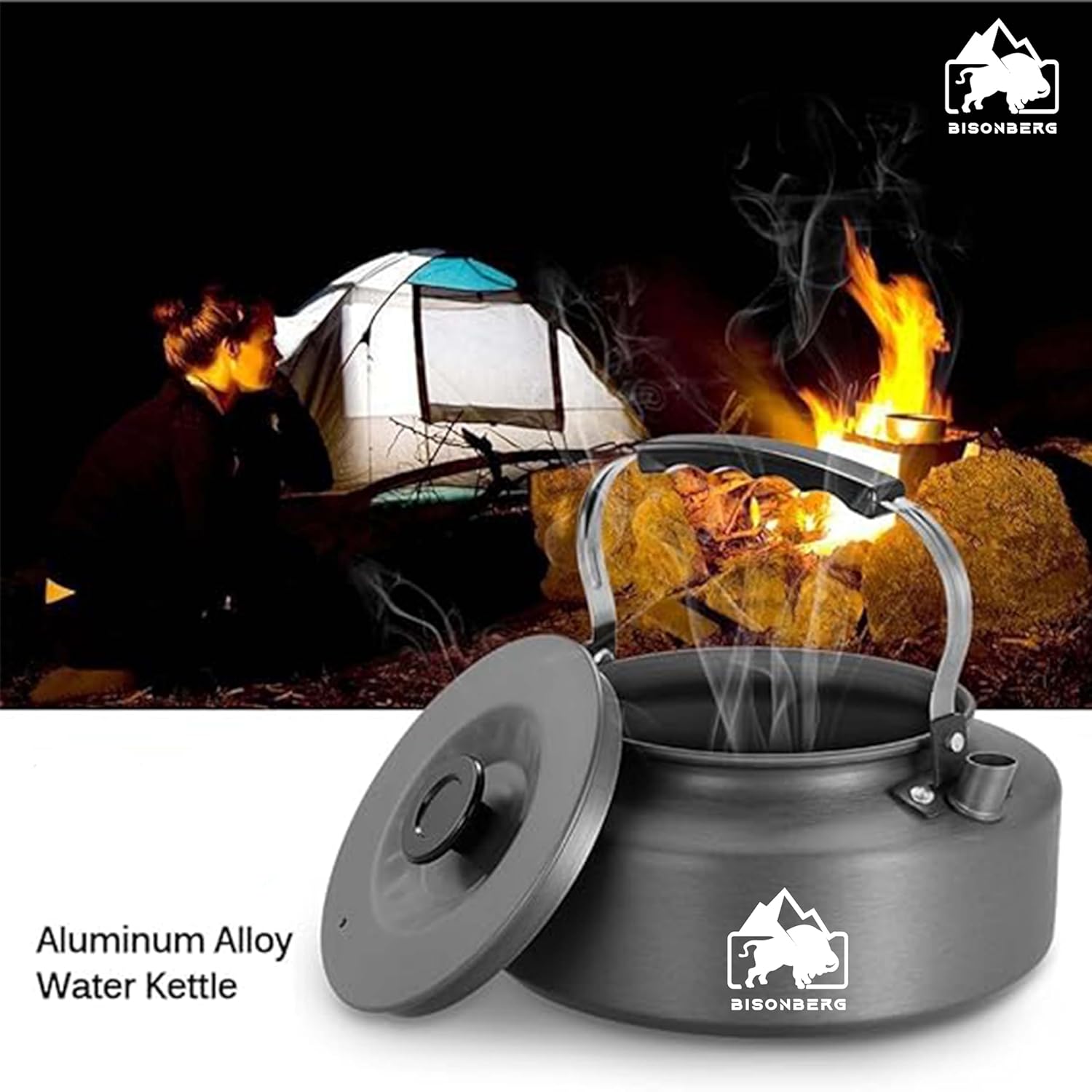 BISONBERG 1.6 L Portable Water Kettle Water Pot | Teapot Coffee | Tea Kettle Outdoor Camping Hiking Picnic Pot - Aluminum Alloy (Orange) image 4
