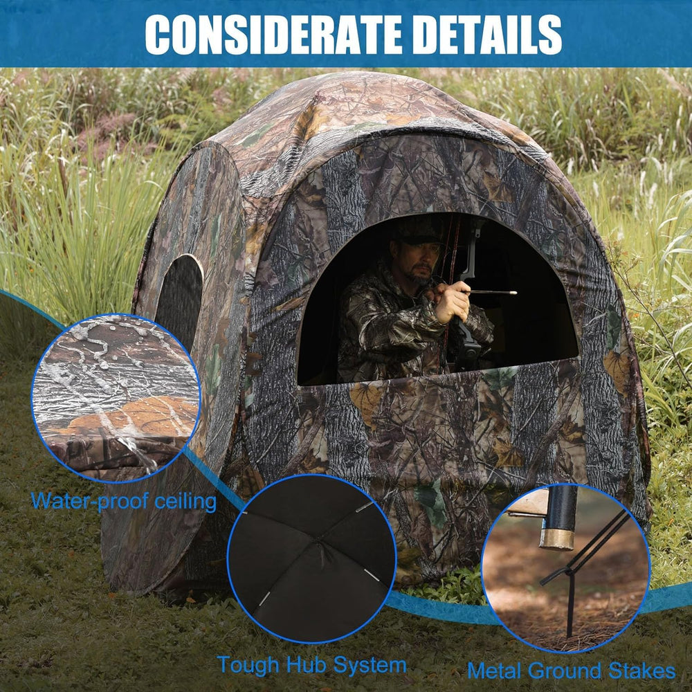 Hunting Blind, 270°View Portable Quick Setup Lightweight Camouflage Pop Up 3-Sided Ground Hunting Blind Tent with Portable Bag and Tent Stakes (Camo, 60 "Lx60 Wx64 H) image 3
