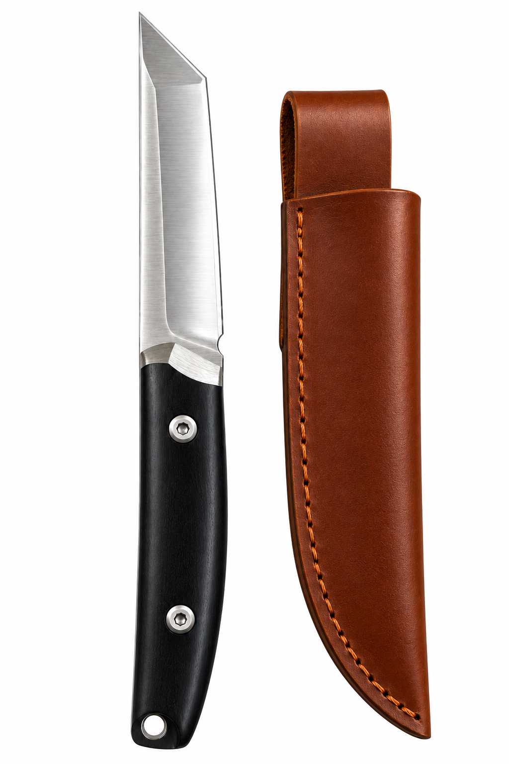 Bisonberg Fixed Blade Bushcraft Knife with Leather Sheath | Stainless Steel Camping & Outdoor Utility Knife