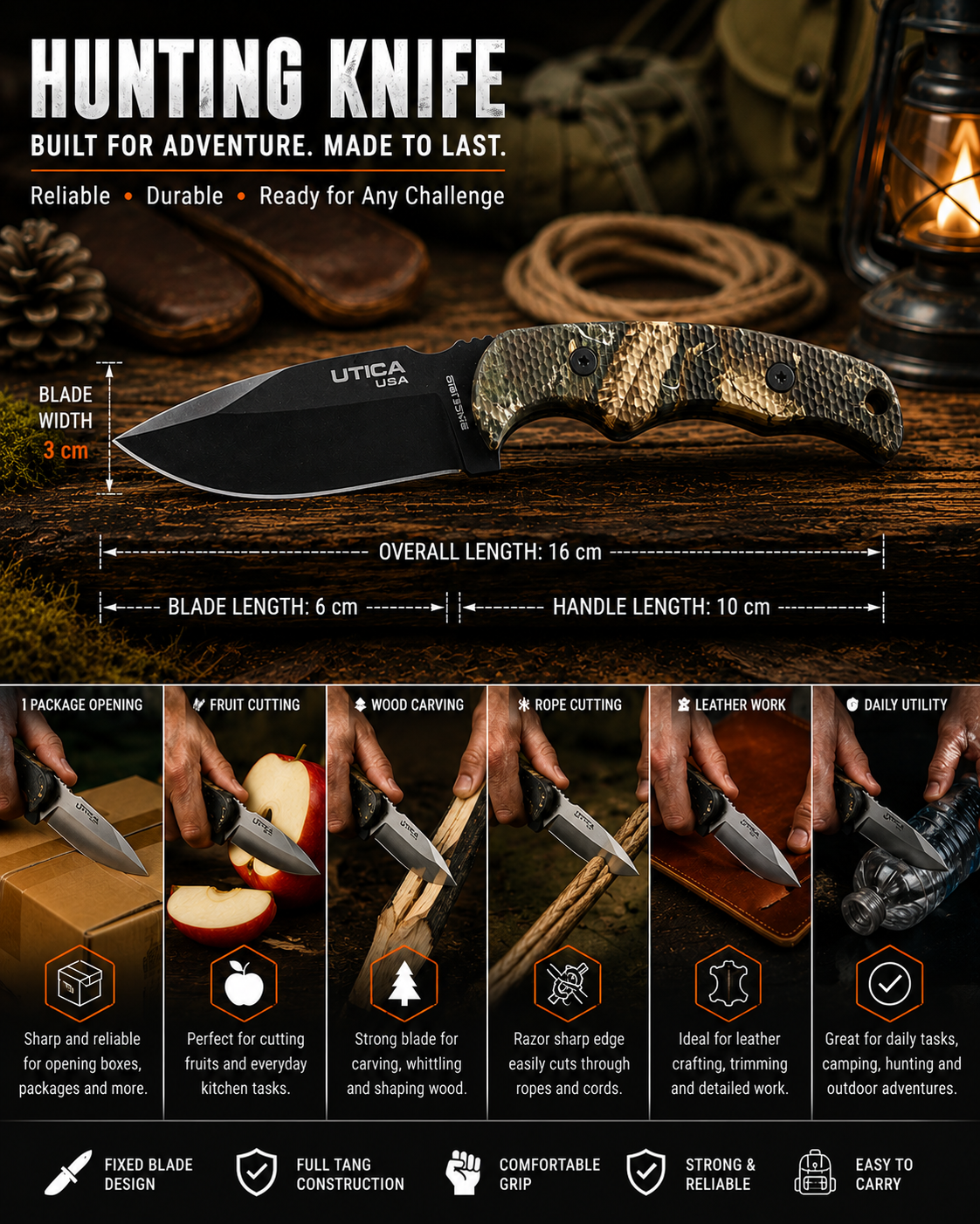 Bisonberg|BISONBERG Premium Refurbished  Fixed Blade Kitchen & Adventure Outdoor Camping Knife