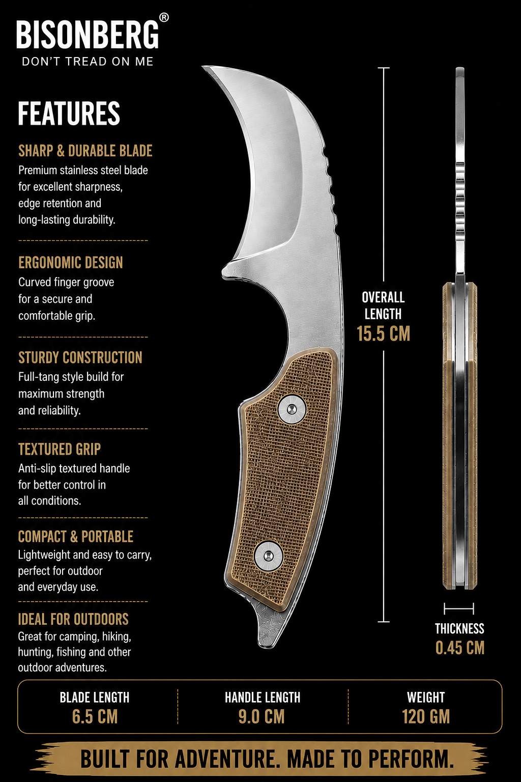 BISONBERG |  Refurbished Fixed Blade Knife | Outdoor & Camping Knife