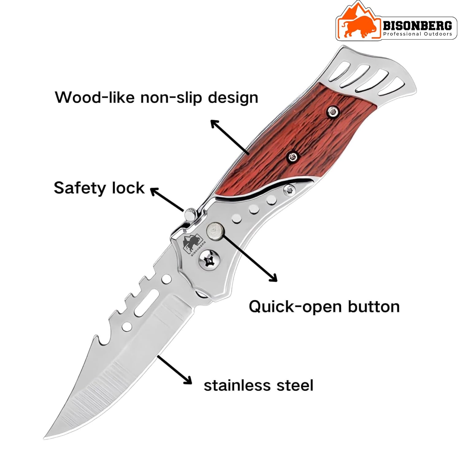 BISONBERG Kitchen Knife/Utility Knife for Kitchen Home Ideal for Portable -(with carabiner hook) image 2