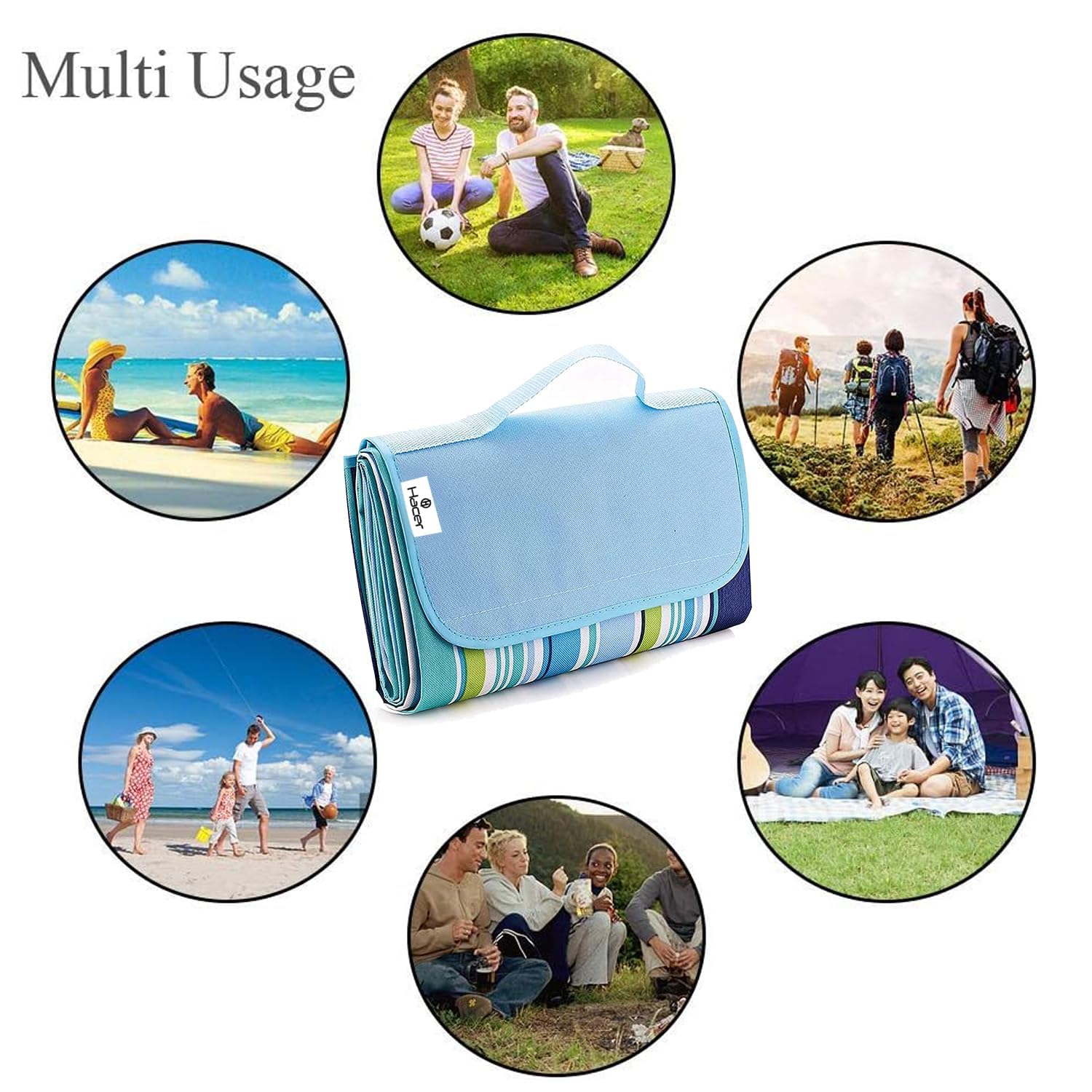 Outdoor Foldable Beach Picnic Mat/Camping mat Polyester, Waterproof & Sand Proof - 5X6.5 Feet Floral Blue (2 Person) image 6