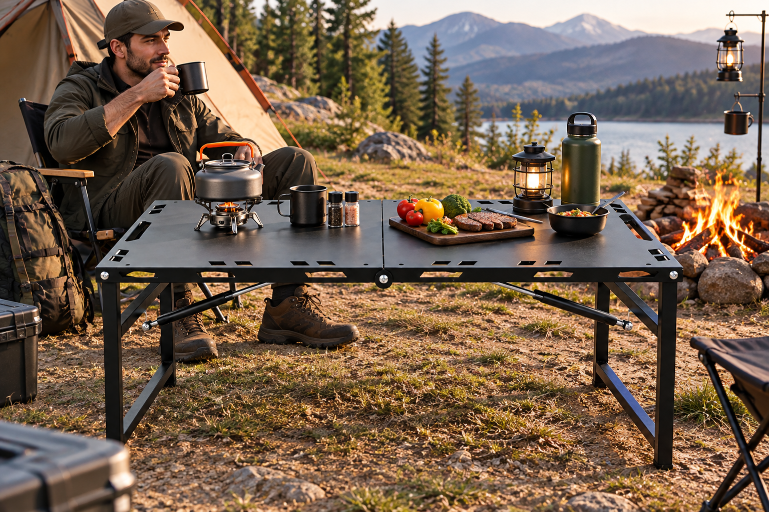 BISONBERG Portable Folding Camping Table|Heavy-Duty Outdoor Folding Table