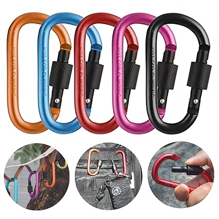 Sunkizzrs® Aluminium Carabiner (Pack of 5) Snap Hook Ring Clip - Hooks Keychain - Hook Keyring - Key Hooks for Keychain with Screw Locking (Multi-Colour) image 0